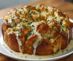 Delicious Chicken Alfredo Monkey Bread featuring cheesy, creamy layers of chicken and bread bites