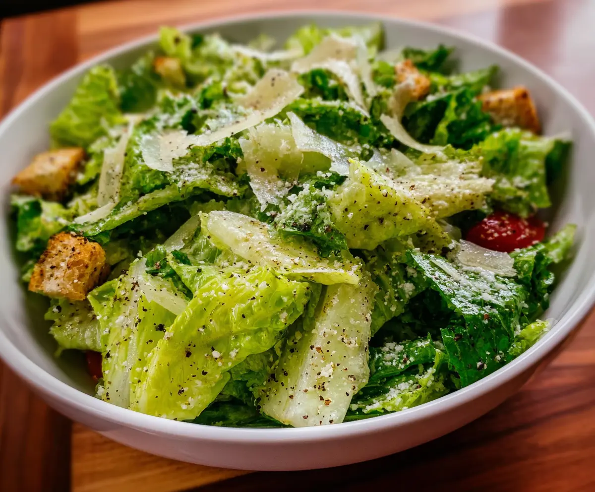 Fresh Nana's Crunchy Lemon Parmesan Salad with zesty lemon slices and grated Parmesan cheese.