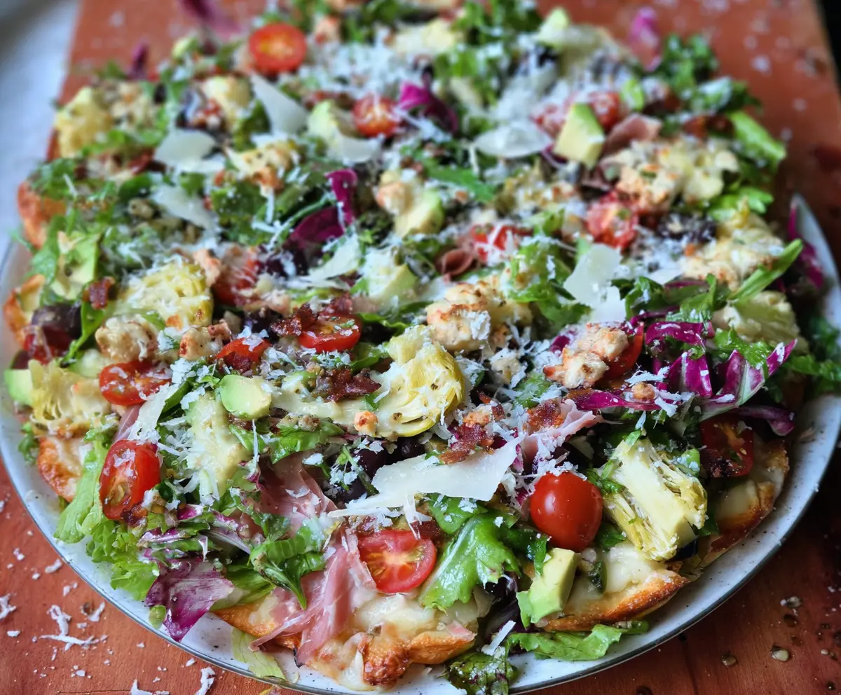 Fresh pizza night salad with mixed greens, cherry tomatoes, and mozzarella cheese for a delicious and healthy meal.