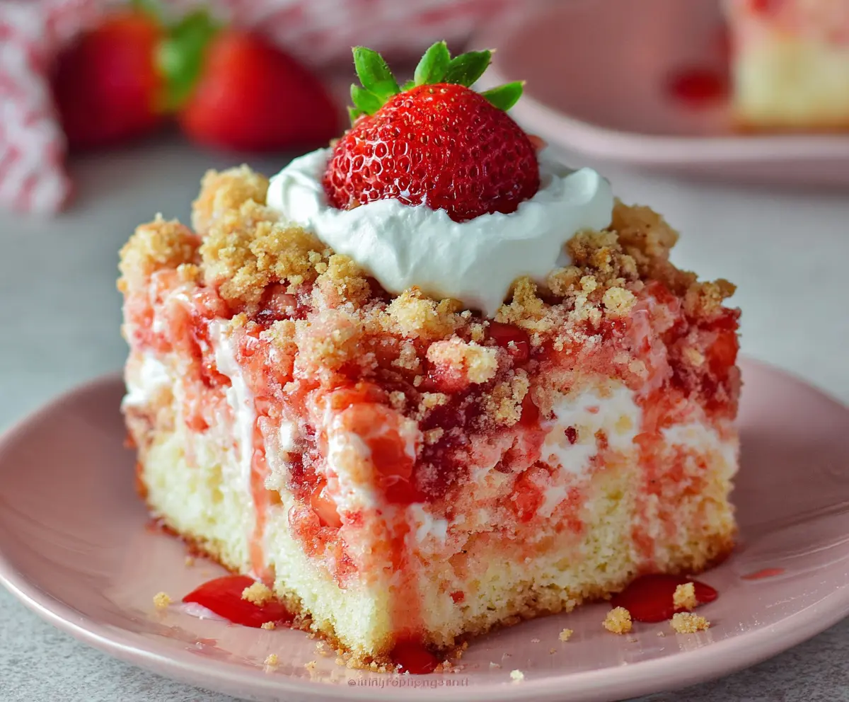 Strawberry Crunch Poke Cake