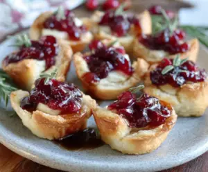Delicious Balsamic Cranberry Brie Bites served on a elegant platter, highlighting a perfect appetizer for gatherings.