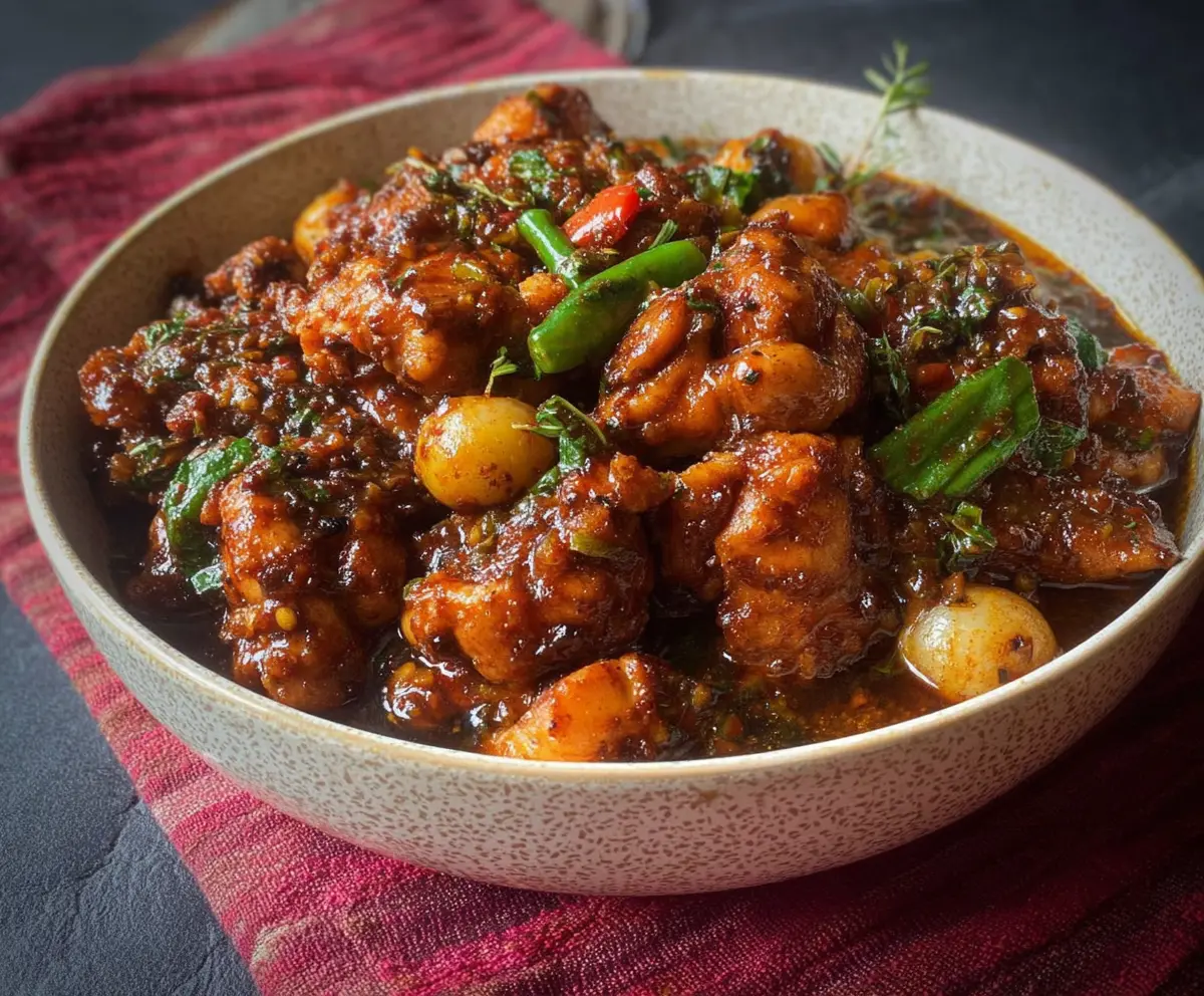 Delicious boneless brown stew chicken served with vegetables and rice