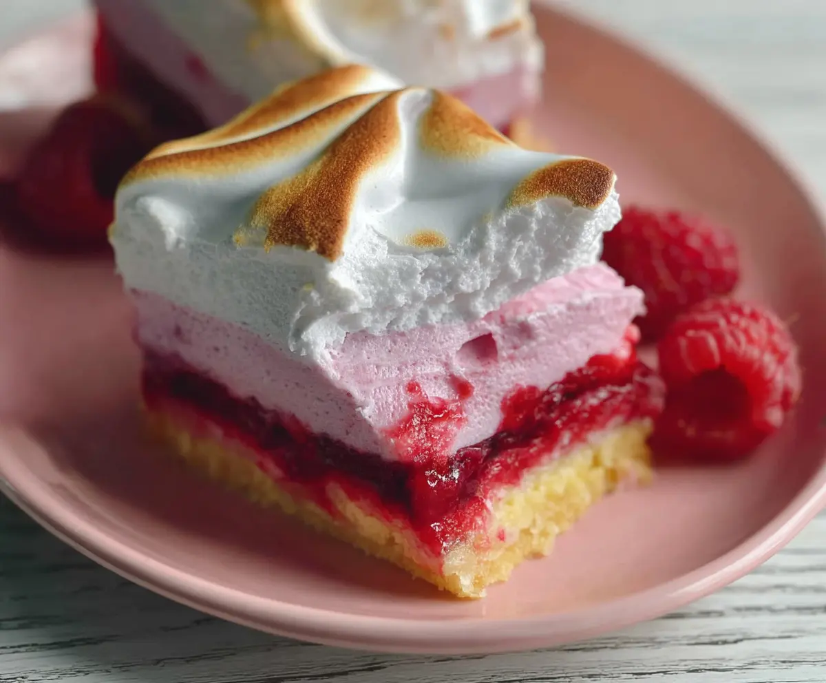 Delicious Double Raspberry Meringue Bars with vibrant raspberry filling and crispy meringue topping.