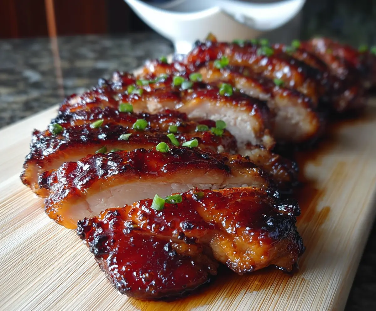 Delicious Char Siu chicken dish with glossy, roasted glaze, perfect for Chinese-inspired dinners.