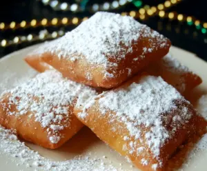 Delicious New Orleans Beignets dusted with powdered sugar, served crispy and golden.