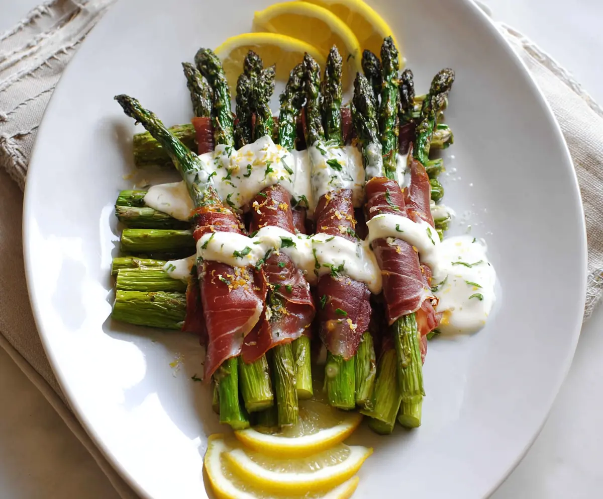 Prosciutto-Wrapped Asparagus with Lemon Cream Sauce