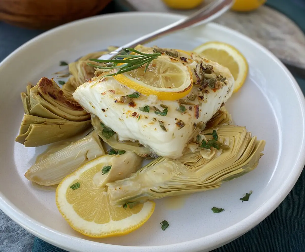 Roasted Halibut With Artichokes And Lemon