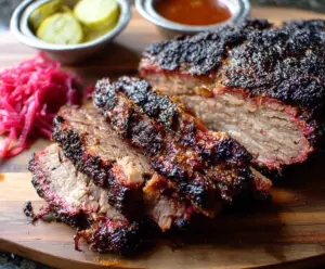 Delicious Texas-style smoked beef chuck roast served with smoky spices and tender texture.