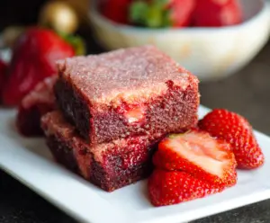 Delicious homemade strawberry brownies with a rich, chewy texture and fresh strawberry toppings
