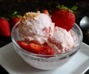 Delicious Strawberry Cottage Cheese Ice Cream served in a bowl, highlighting a healthy, high-protein, low-carb dessert option.