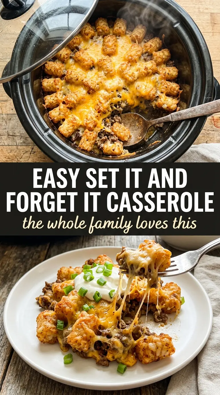 Slow Cooker Cowboy Casserole cheesy tater-tot casserole