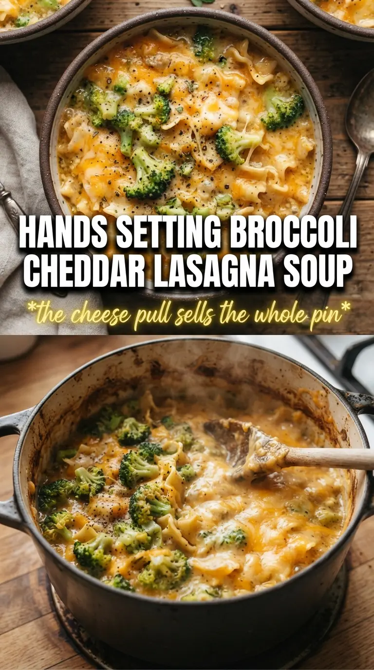 Broccoli Cheddar Lasagna Soup creamy cheesy