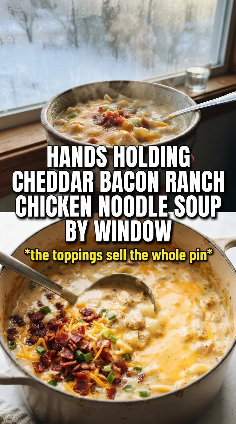 Cheddar Bacon Ranch Chicken Noodle Soup creamy bacon ranch