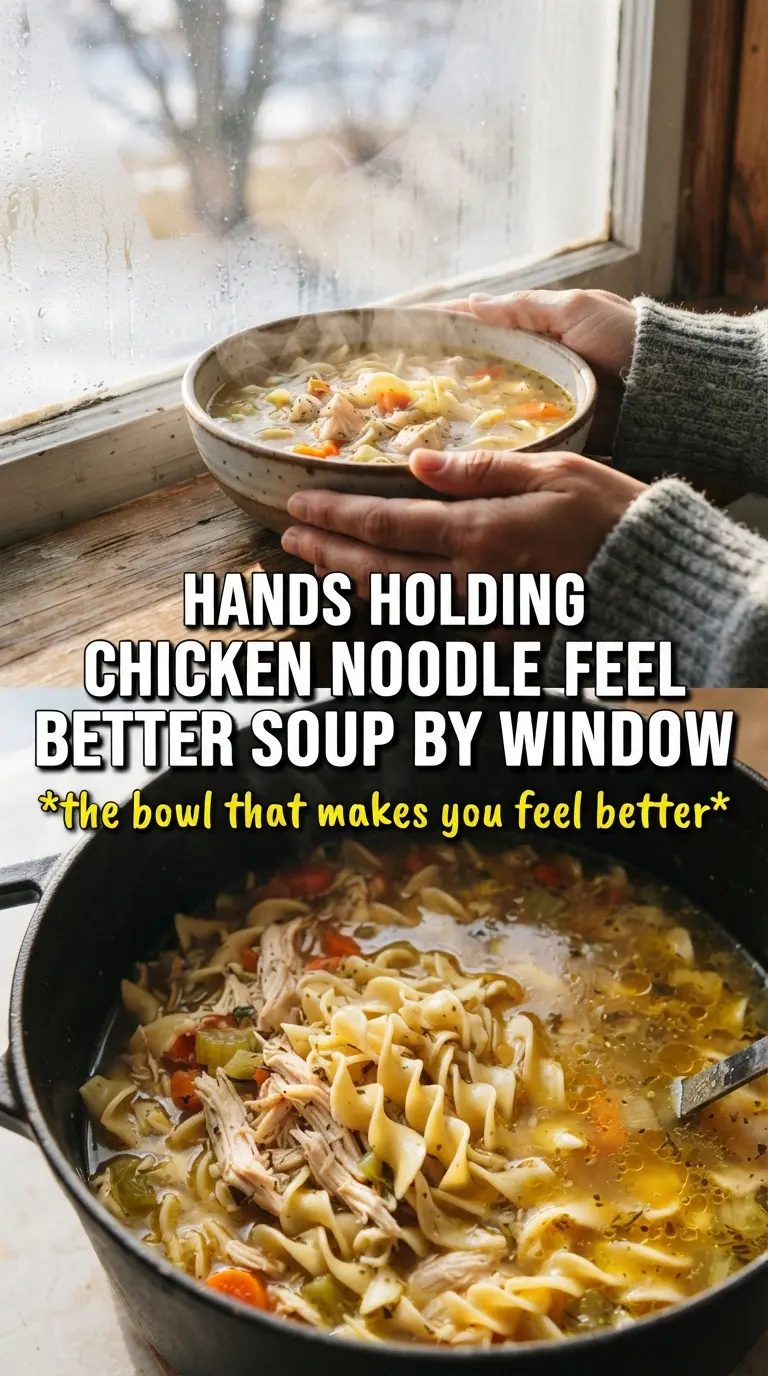 Chicken Noodle Feel Better Soup, golden broth, comforting