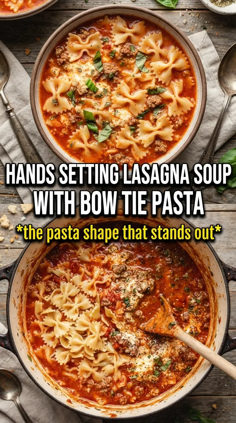 Lasagna Soup With Bow Tie Pasta rich tomato, sausage, cheesy