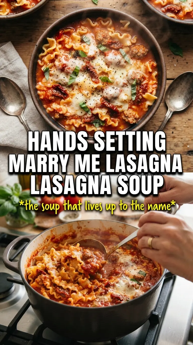 Marry Me Lasagna Soup creamy tomato broth, sausage, basil