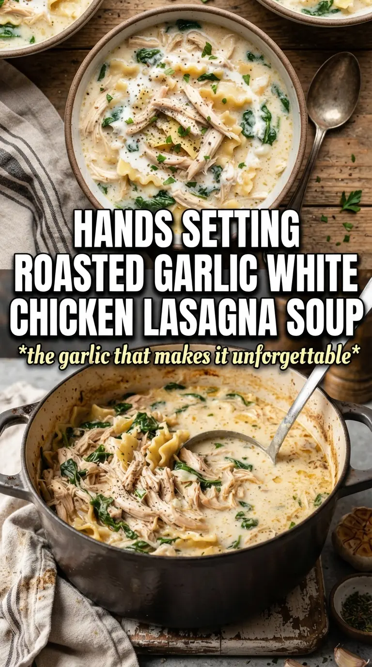 Roasted Garlic White Chicken Lasagna Soup creamy cozy