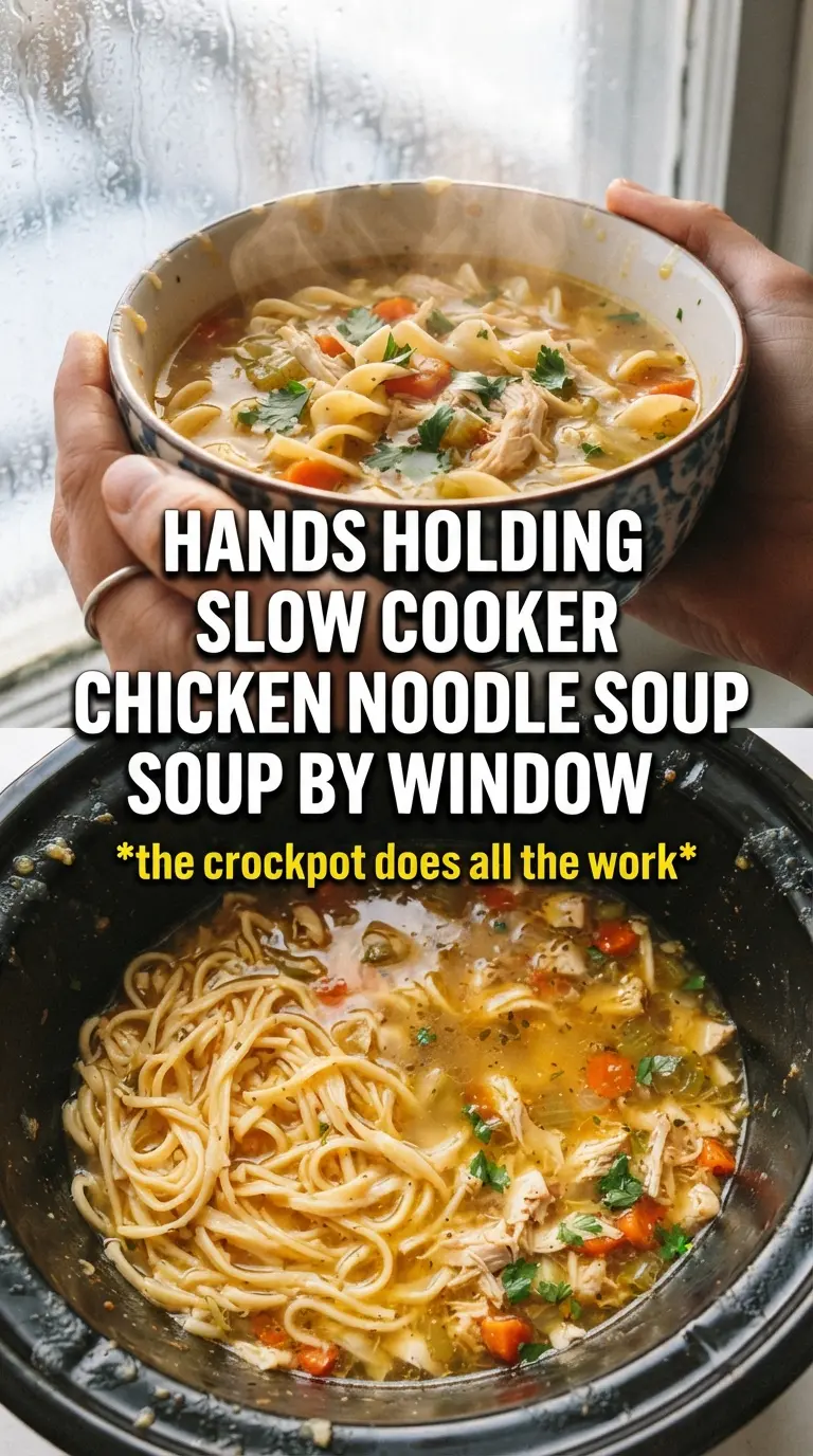 Slow Cooker Chicken Noodle Soup clear broth, tender chicken, egg noodles