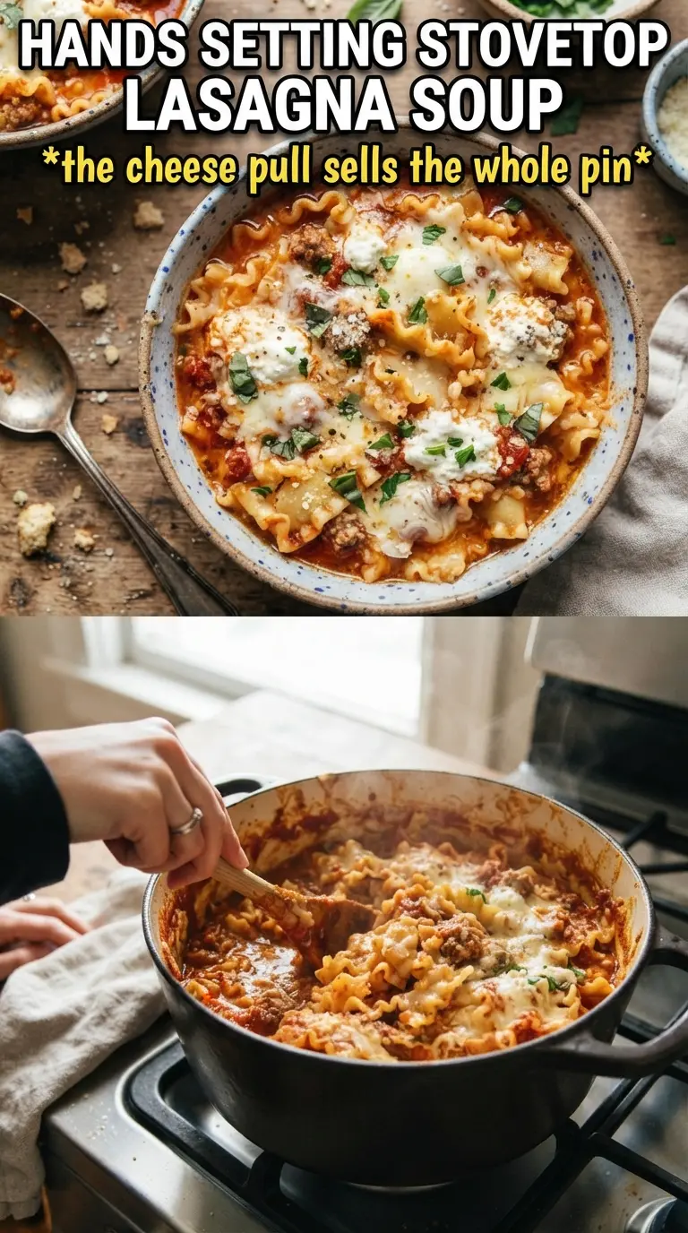 Stovetop Lasagna Soup rich tomato broth, sausage, creamy